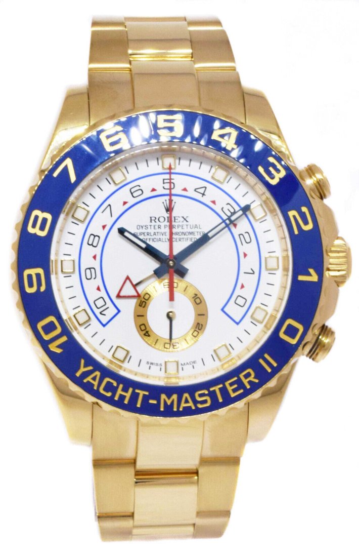 Rolex Yacht-Master II 18k Yellow Gold White Dial Blue Ceramic 44mm Watch 116688: Rolex Yacht-Master II 18k Yellow Gold White Dial Blue Ceramic 44mm Watch 116688
