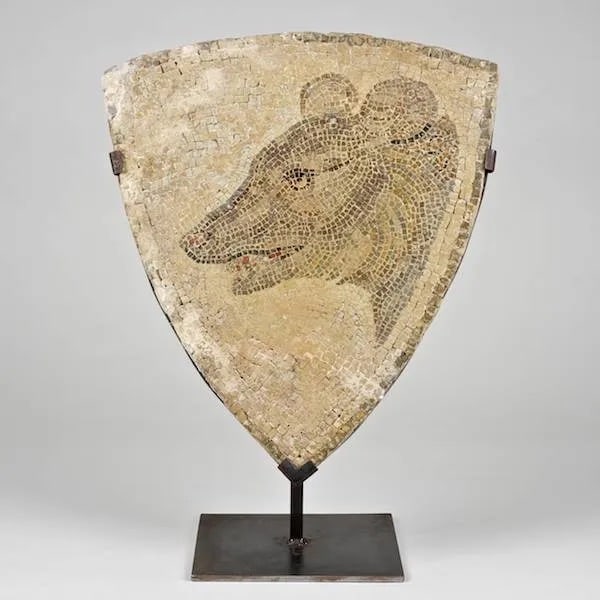 Ancient Roman style stone mosaic wolf plaque (1 of 5)