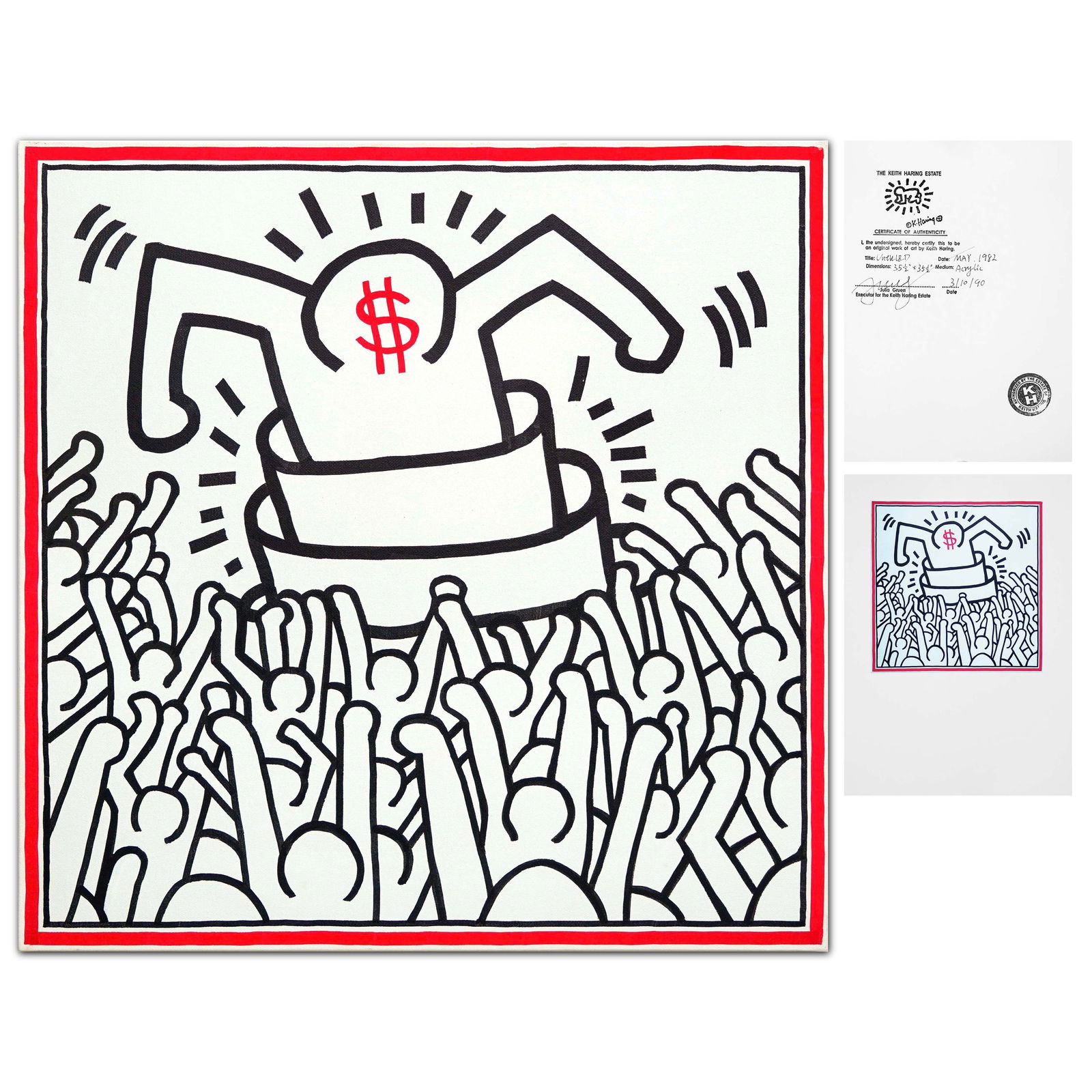 KEITH HARING (1958-1990), ATTRIBUTED TO, ACRYLIC ON CANVAS (1 of 3)