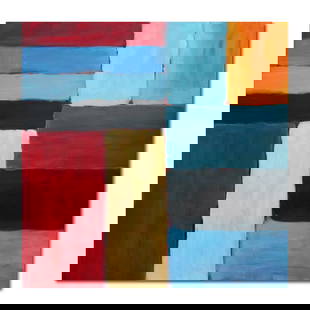 SEAN SCULLY (B.1945), ATTRIBUTED TO, OIL ON CANVAS: Image Size: 47 1/8 by 47 1/8 inches (120 by 120 cm) Signed (reverse) Sean Scully, a prominent contemporary artist born in 1945, is celebrated for his mastery of abstract art. His signature style invol