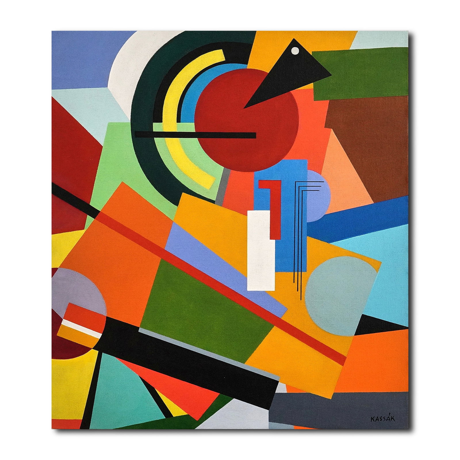 LAJOS KASSAK (1887-1967), ATTRIBUTED TO, OIL ON CANVAS: Signed (lower right) This painting comes with a COA issued by Artist Museums. Image Size: 100 cm x 90 cm (39 3/8 in x 35 3/8 in) All measurements are approximate. Lajos Kassak (1887-1967) was a pionee