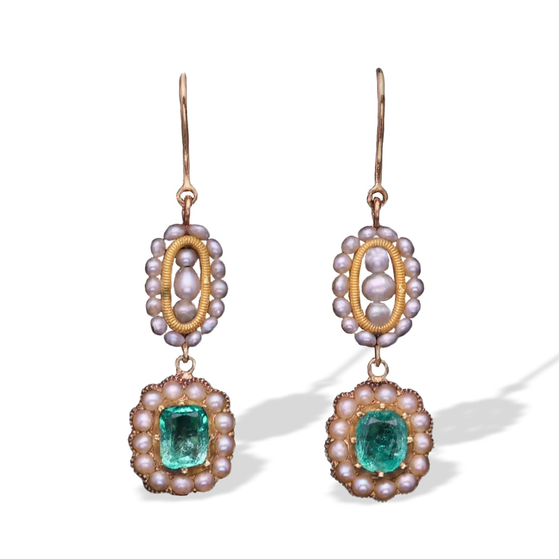CHARLES X 18K GOLD COLOMBIAN EMERALD AND WILD PEARLS EARRINGS (1 of 1)