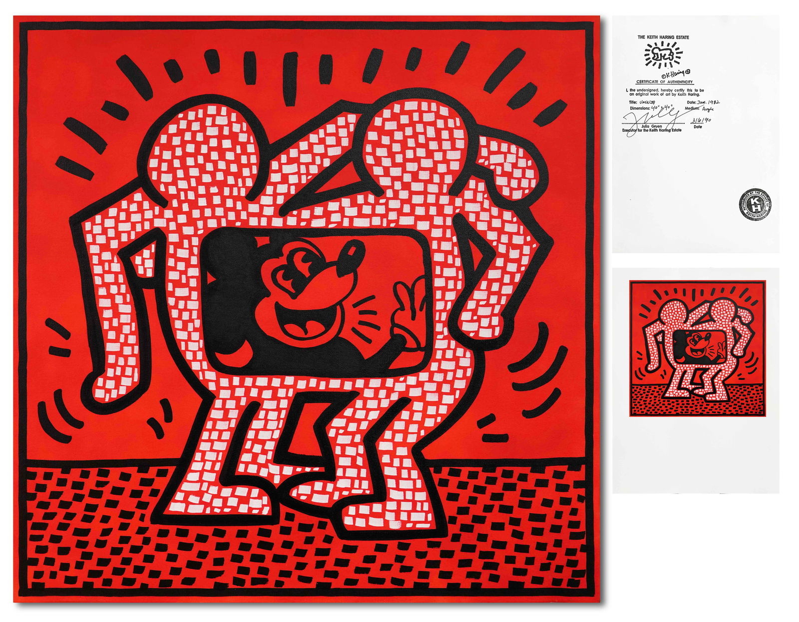 KEITH HARING (1958-1990), ATTRIBUTED TO, ACRYLIC ON CANVAS (1 of 3)
