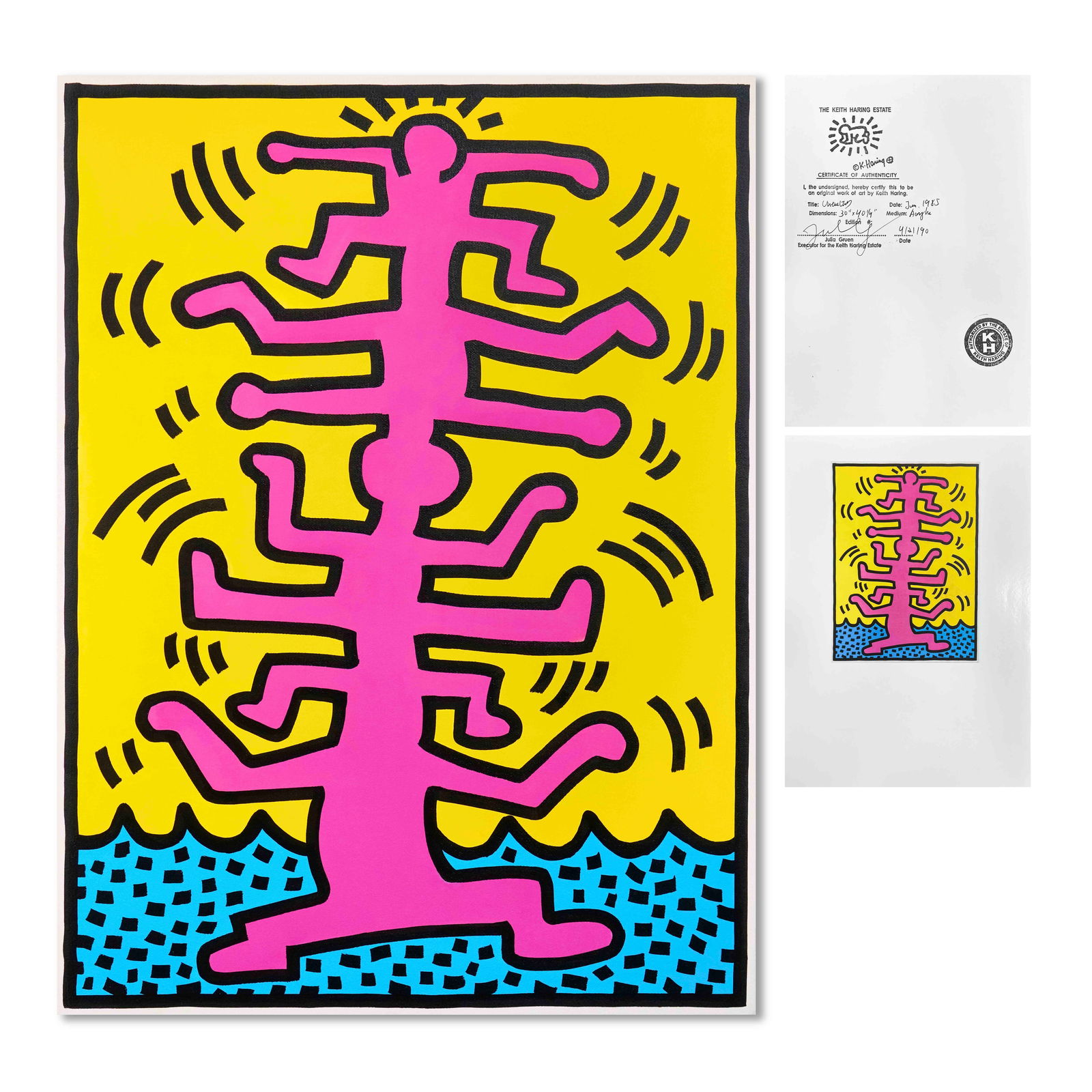 KEITH HARING (1958-1990), ATTRIBUTED TO, ACRYLIC ON CANVAS (1 of 3)
