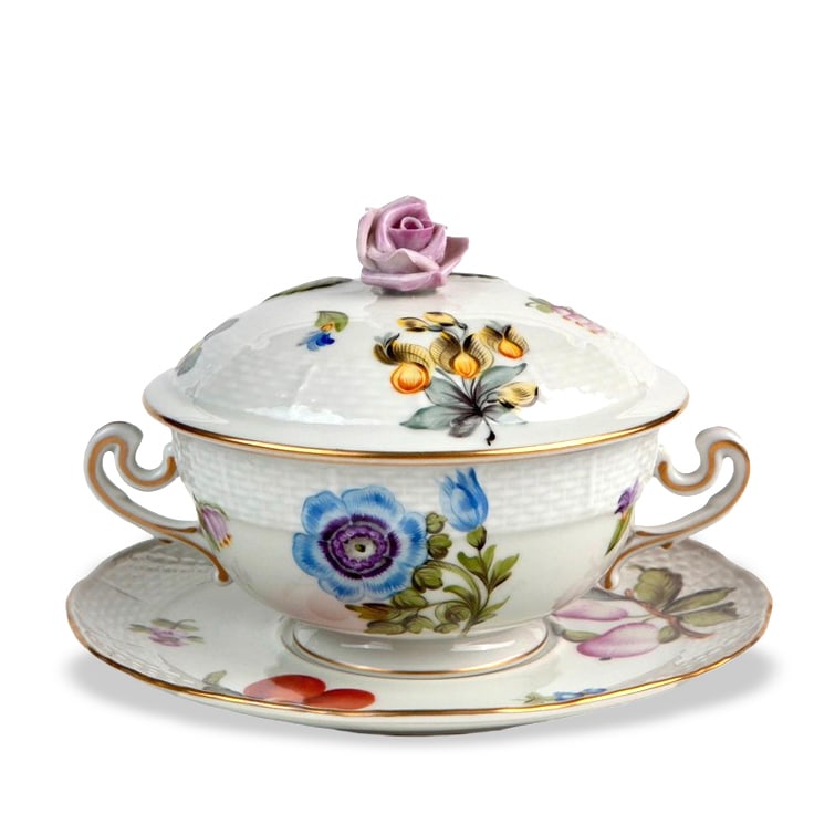 HUNGARIAN HEREND LIDDED BOWL WITH MATCHING SAUCER (1 of 3)