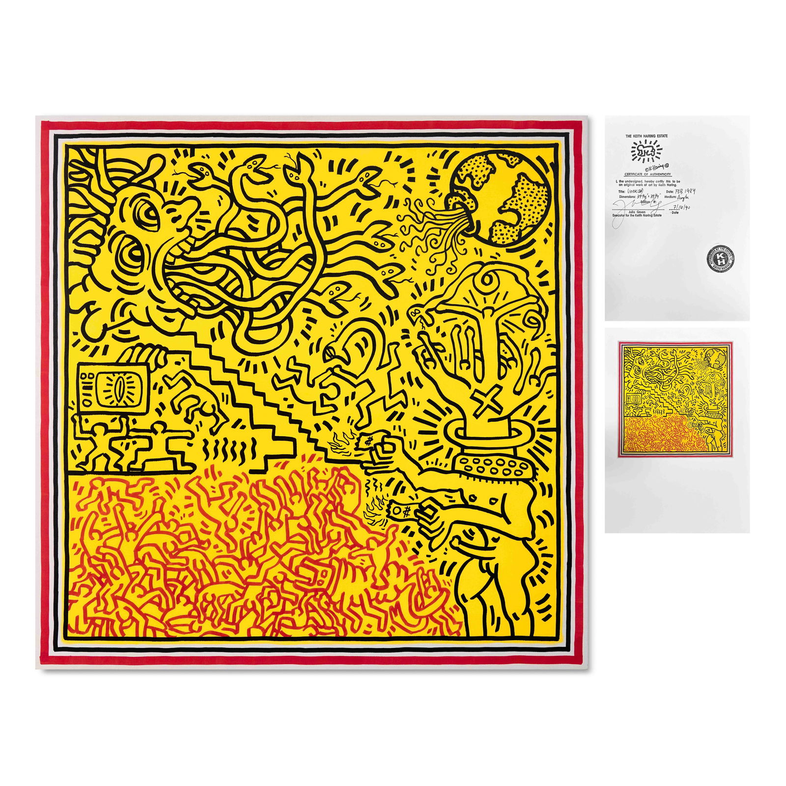 KEITH HARING (1958-1990), ATTRIBUTED TO, ACRYLIC ON CANVAS (1 of 3)