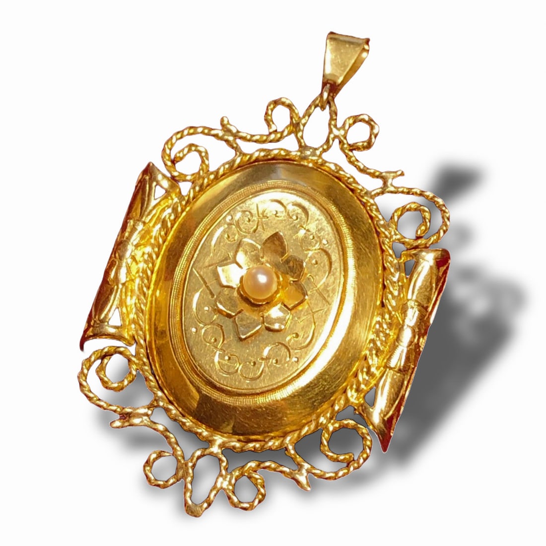 VICTORIAN ERA FRENCH 18K GOLD PEARL PENDANT PHOTO BOX (1 of 3)