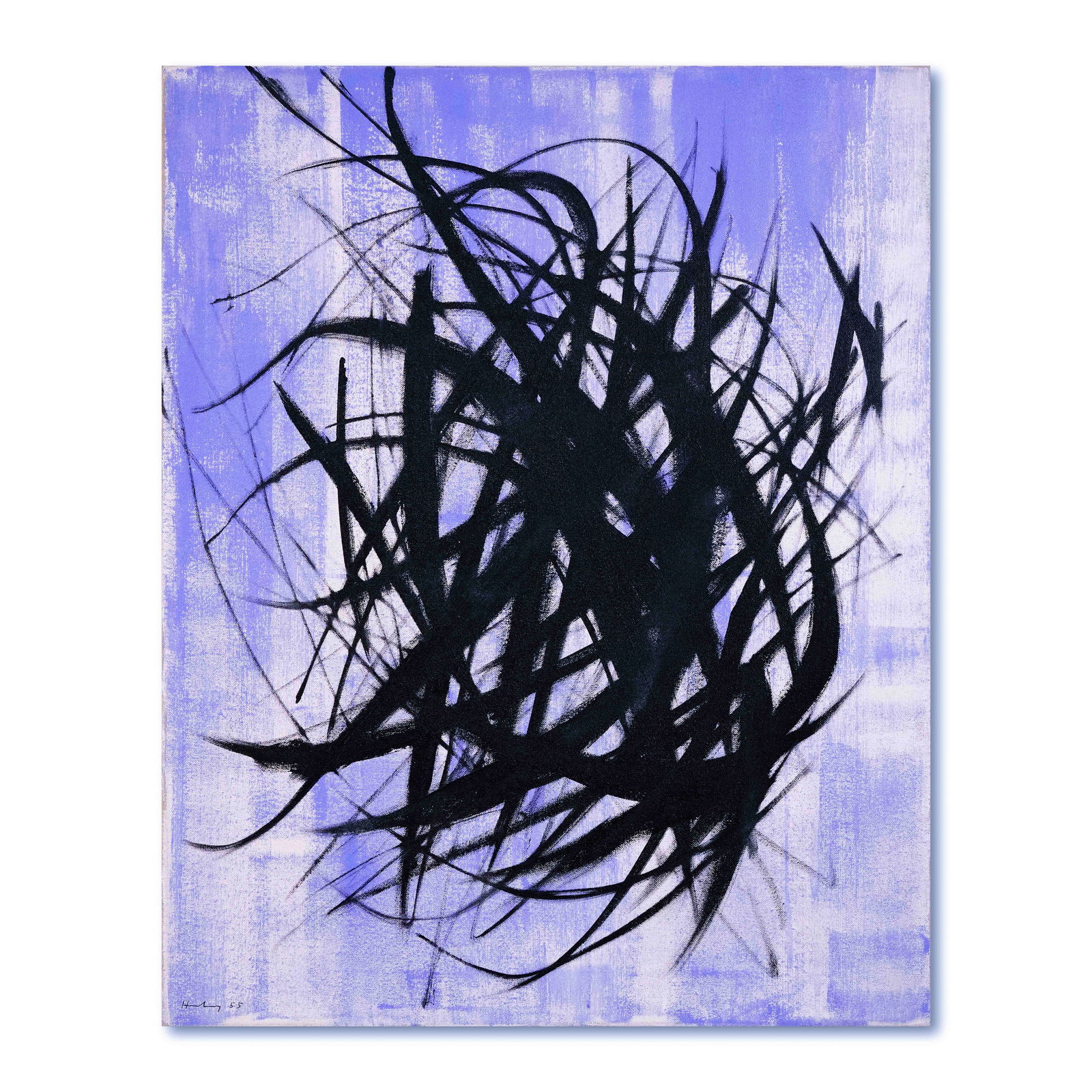 HANS HARTUNG (1904-1989), ATTRIBUTED TO, OIL ON CANVAS: Signed (lower left) This painting comes with COA. Image Size: 100 cm x 80 cm (39 1/2 in x 31 1/2 in) All measurements are approximate. Created in 1955, this striking composition by German master Hans