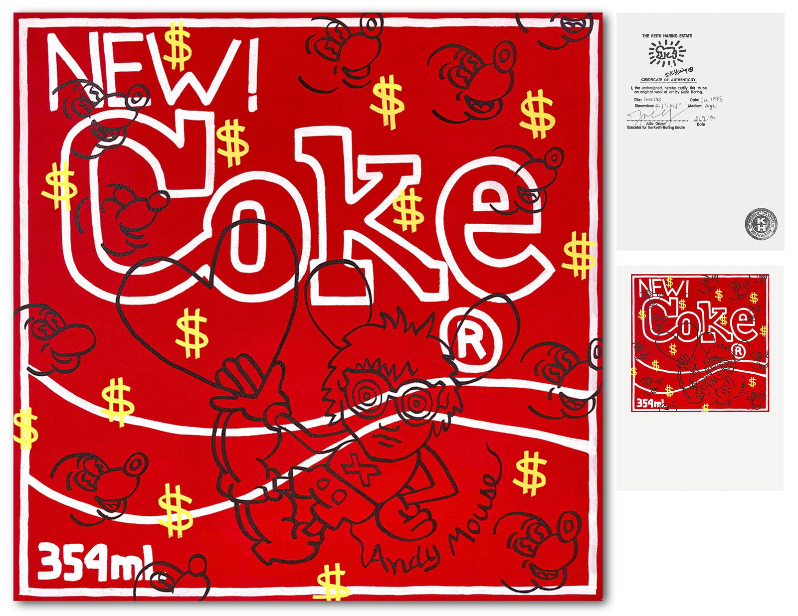 KEITH HARING (1958-1990), ATTRIBUTED TO, ACRYLIC ON CANVAS (1 of 3)