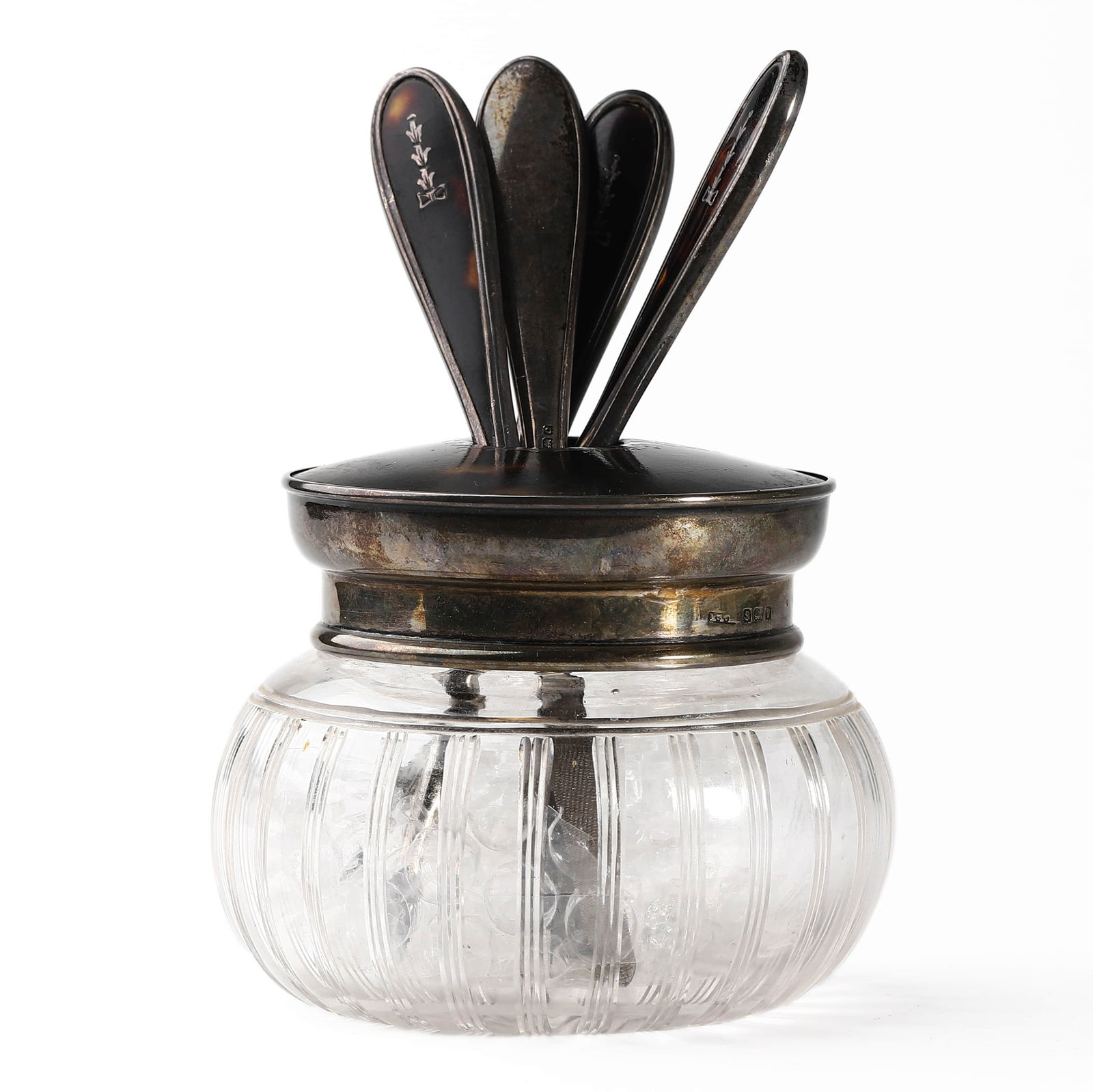 VICTORIAN SILVER AND TORTOISESHELL MANICURE SET IN GLASS JAR (1 of 5)