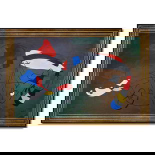 JOAN MIRO (1893-1983), ATTRIBUTED TO, OIL AND CASEIN PAINT ON CANVAS: Signed (lower right and reverse) This painting comes with COA. Image Size (excluding frame): 84 cm x 54 cm (33 in x 21 1/4 in) All measurements are approximate. Joan Miró (1893-1983) was one of the m