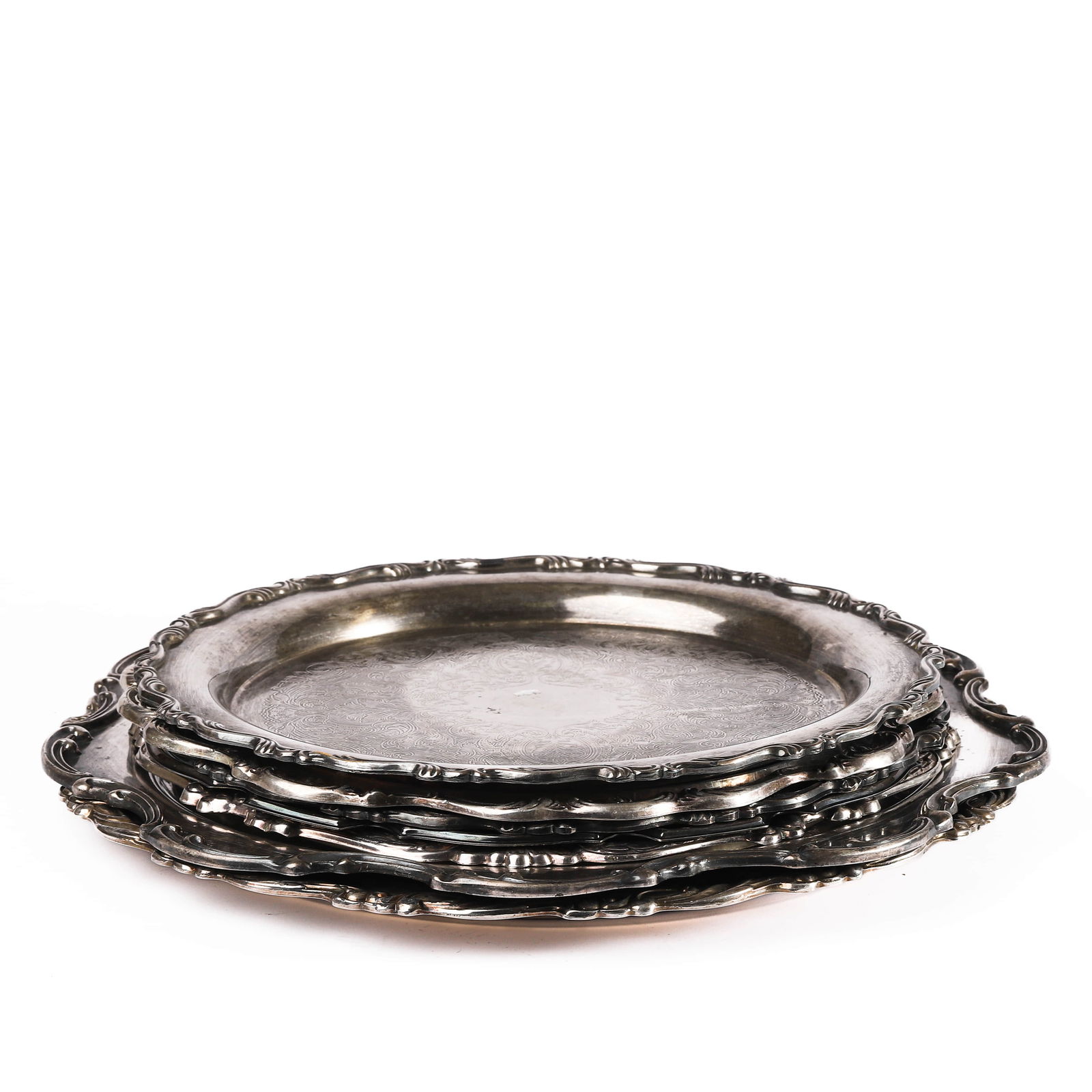 SET OF SEVEN AMERICAN SILVER-PLATED SERVING TRAYS (1 of 17)
