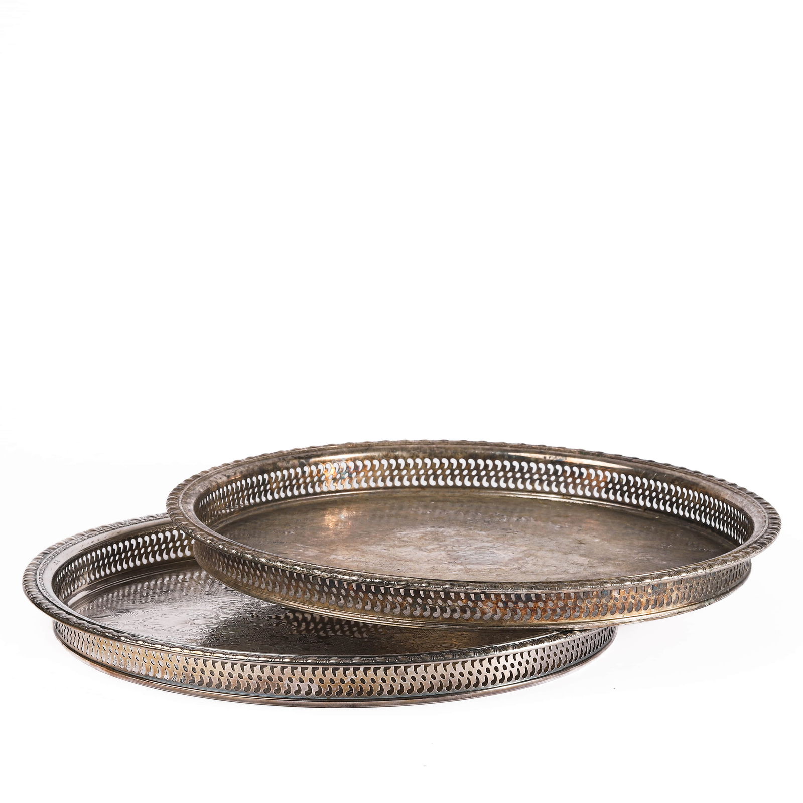 PAIR OF AMERICAN SILVER-PLATED PIERCED RIM TRAYS (1 of 9)