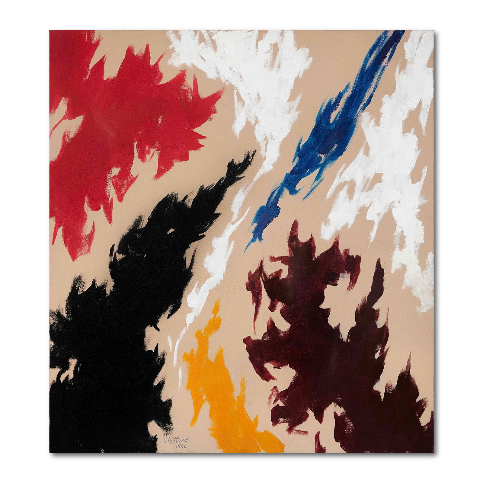 CLYFFORD STILL (1904-1980), ATTRIBUTED TO, OIL ON CANVAS: Signed (lower left and reverse) This painting comes with COA. Image Dimensions: 109 x 99 cm (43 x 39 in) All measurements are approximate. Clyfford Still (1904-1980) stands as one of the leading figur