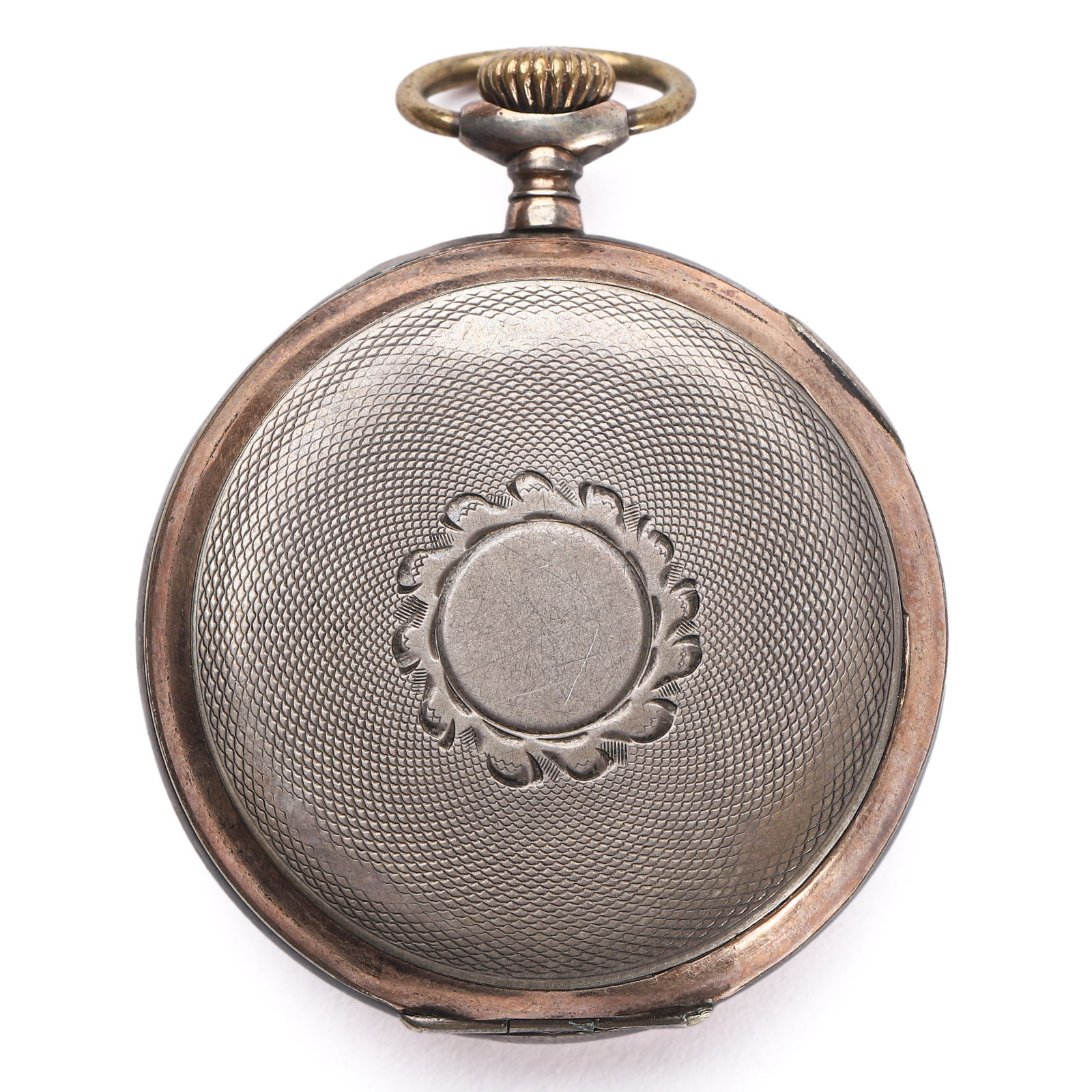A SWISS SILVER OPEN-FACED POCKET WATCH, CIRCA EARLY 20TH CENTURY: Dial diameter: 1 13/16 in. (45.4 mm), Weight: 2.05 oz (58.2 g) The silver case with engine-turned back centered by a floral medallion, enclosing a white enamel dial with Arabic numerals for hours, out
