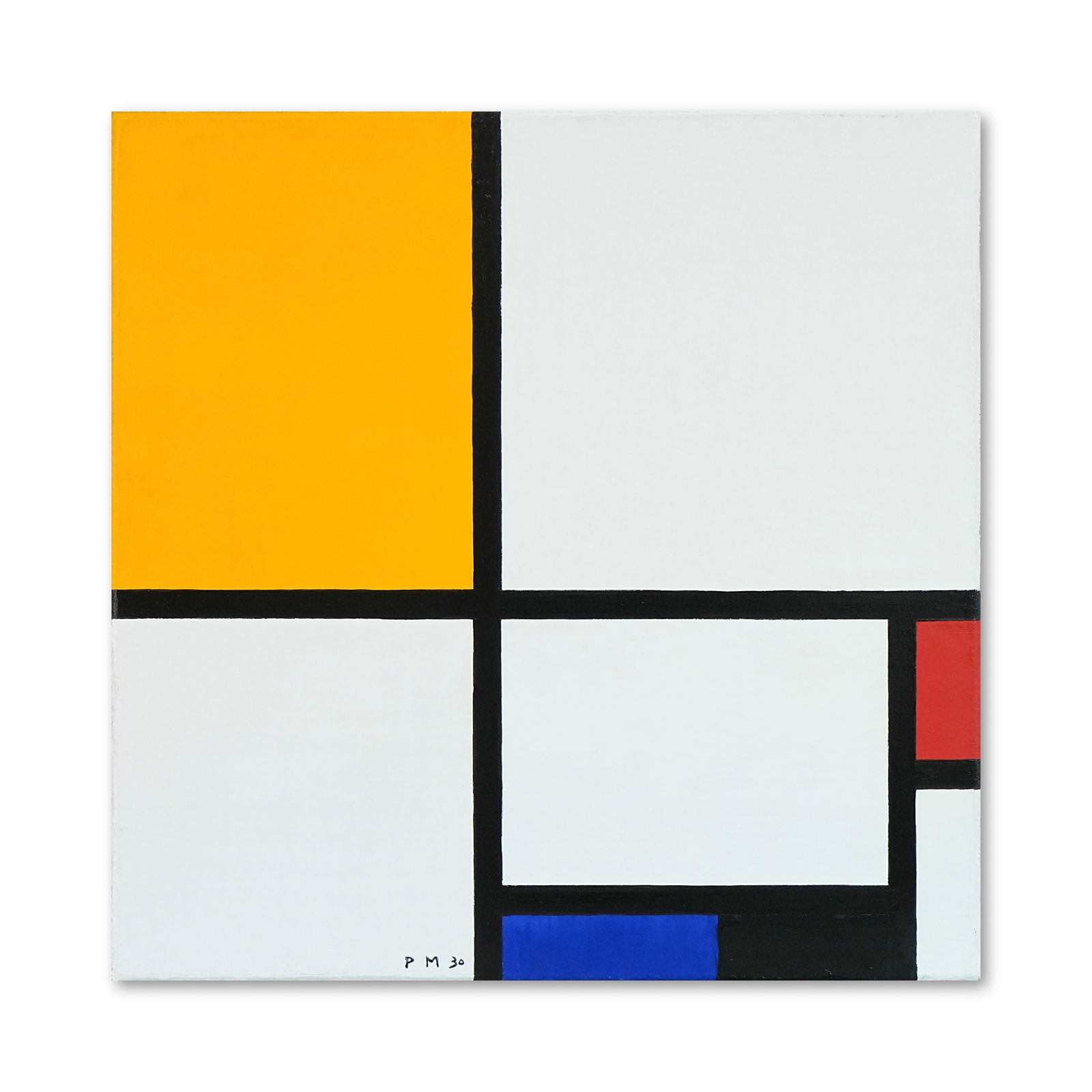PIET MONDRIAN (1872-1944), ATTRIBUTED TO, OIL ON CANVAS: Signed (lower and verso) Image dimensions: 23 3/4 x 23 3/4 in (60 x 60 cm) This painting comes with COA. This painting, created in 1930 by Piet Mondrian, exemplifies the artist's mature period and his