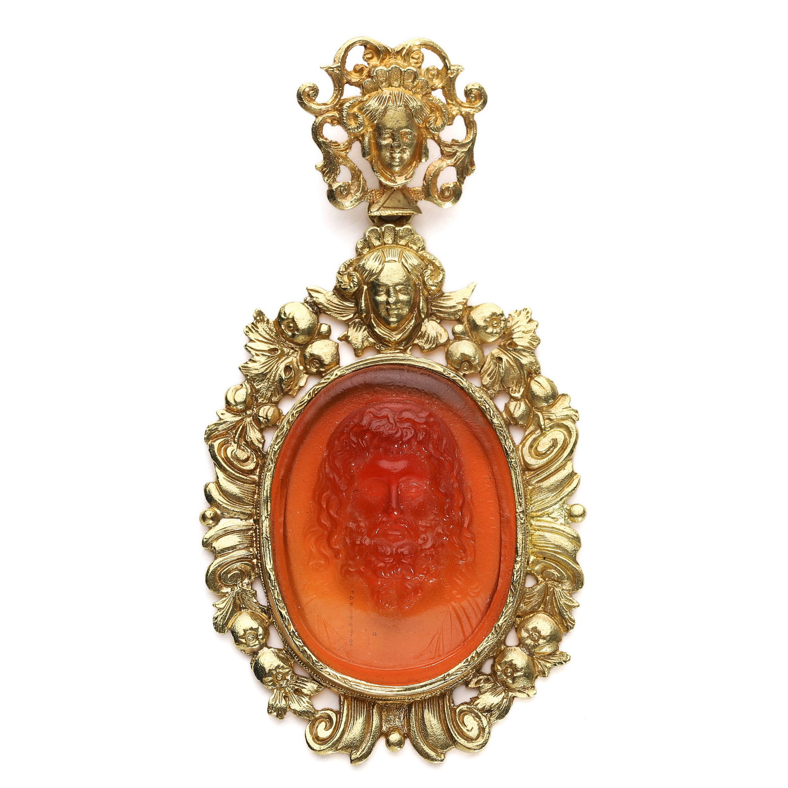 A GOLD AND CARNELIAN RELIQUARY PENDANT WITH CARVED PORTRAIT OF CHRIST, PROBABLY 18TH CENTURY (1 of 5)