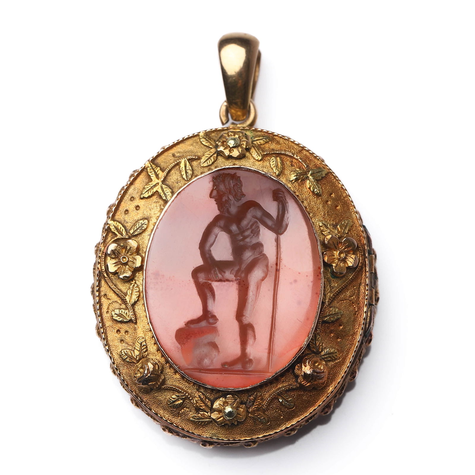 GOLD LOCKET PENDANT WITH CARNELIAN INTAGLIO (1 of 5)
