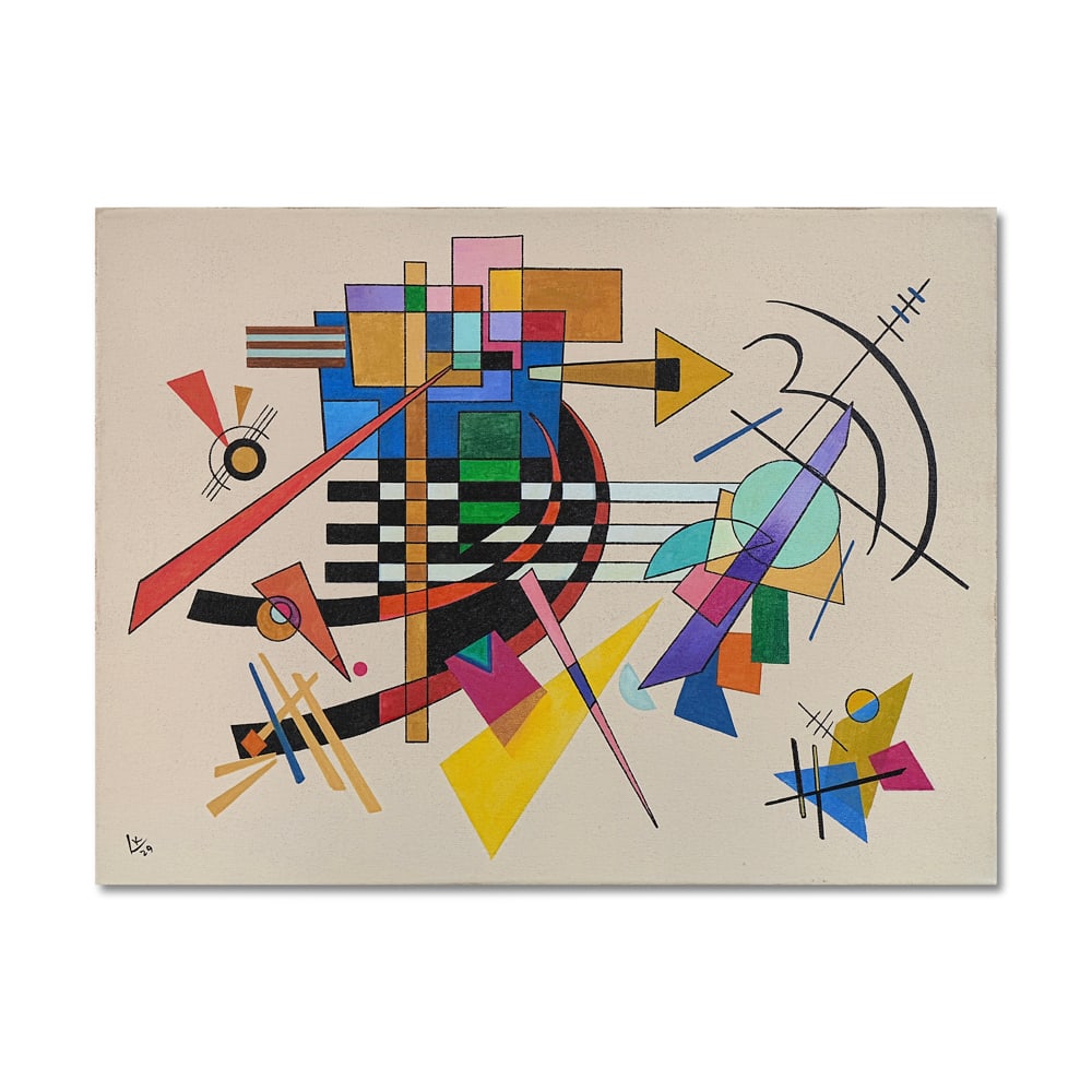 WASSILY KANDINSKY (1866-1944), ATTRIBUTED TO, OIL ON CANVAS: Signed (lower left and verso) Image Dimensions: 23 3/4 x 31 1/2 in (60 x 80 cm) This painting comes with COA. This work titled Fläche stands within Wassily Kandinsky's mature abstract vocabulary and