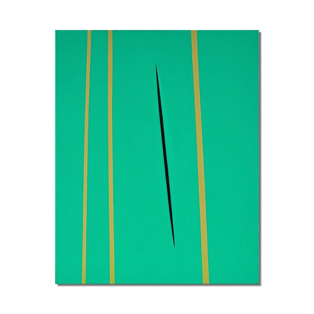 LUCIO FONTANA (1899-1968), ATTRIBUTED TO, OIL ON CANVAS: Signed (verso) Image Dimensions: 32 x 25 3/4 in (81 x 65 cm) This painting comes with COA. Lucio Fontana occupies a pivotal position in twentieth century art as the founder of Spatialism, a movement t