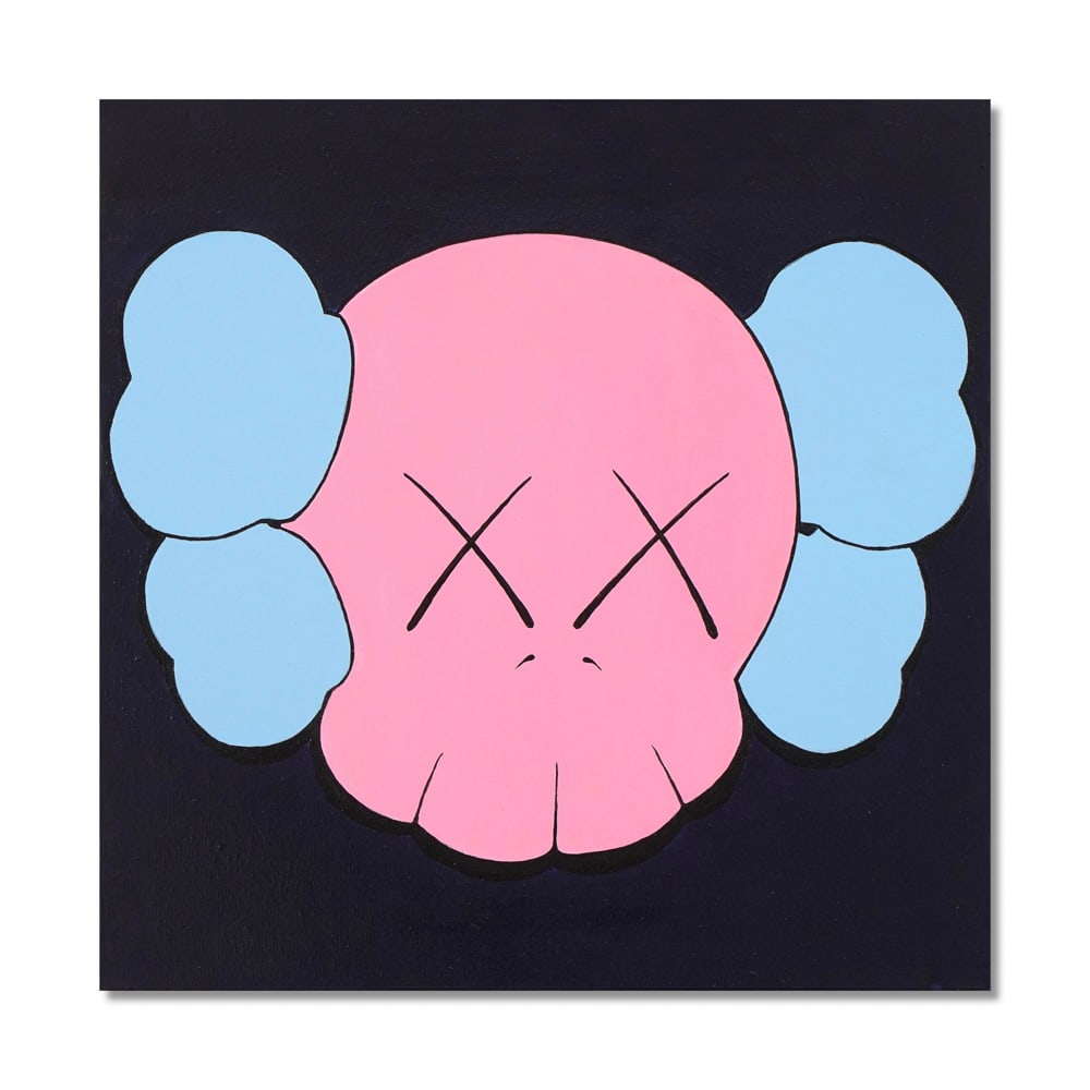 KAWS (B.1974), ATTRIBUTED TO, ACRYLIC ON CANVAS: Signed (verso) Image Dimensions: 16 1/8 x 16 1/8 in (41 x 41 cm) This painting comes with COA. KAWS, born Brian Donnelly, emerged in the late 1990s as one of the most influential figures bridging stre