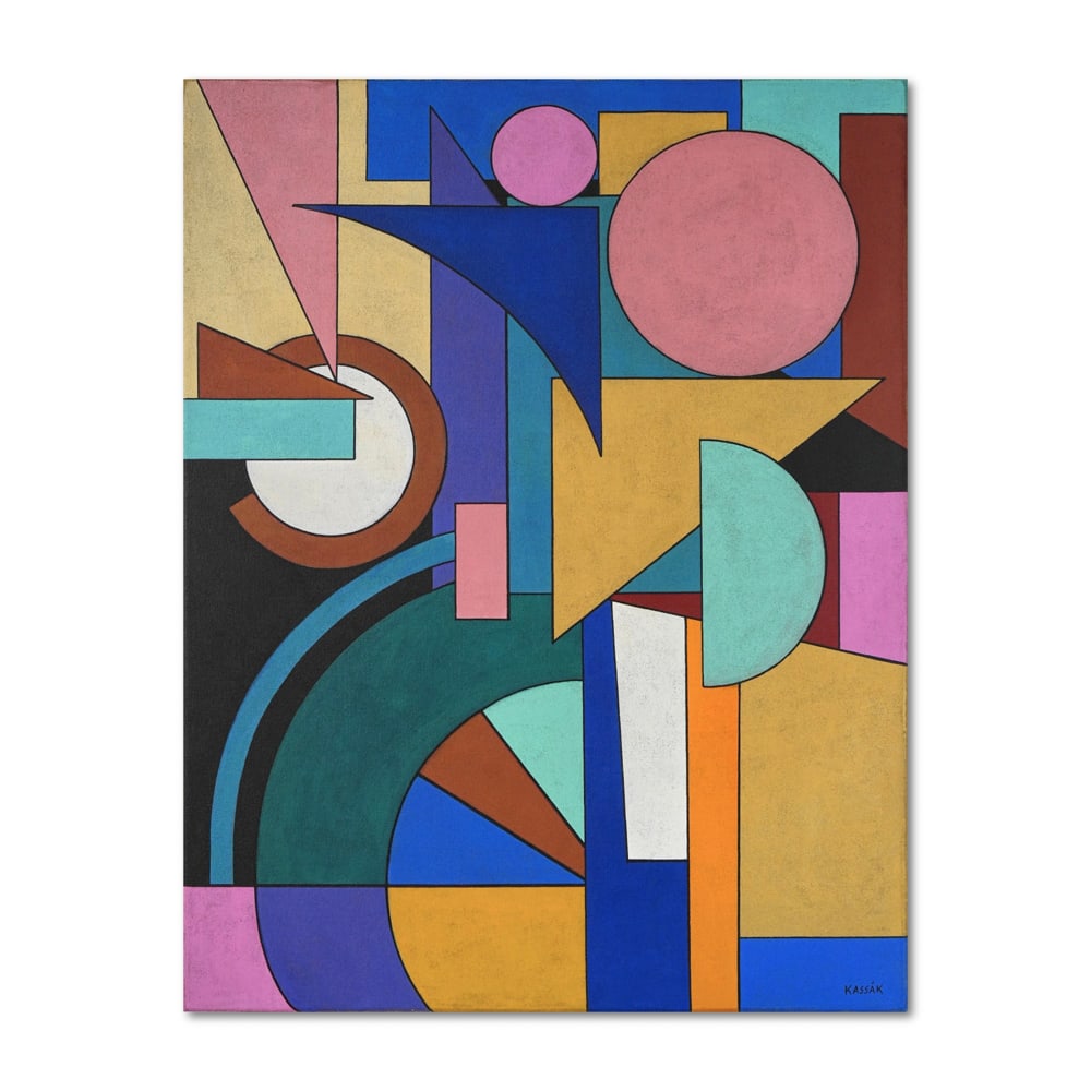 LAJOS KASS?K (1887-1967), ATTRIBUTED TO, OIL ON CANVAS: Image Dimensions: 39 3/8 x 30 3/4 in (100 x 78 cm) Signed (lower right) This painting comes with COA. This 1922 composition titled "KOMPOZICIÓ," exemplifies the Hungarian avant-garde master's geometr