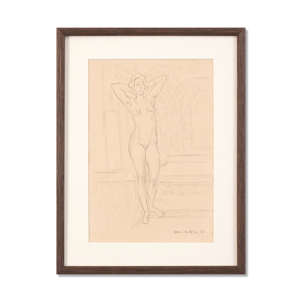 HENRI MATISSE (1869-1954), ATTRIBUTED TO, PENCIL ON PAPER: Signed (lower right) Image Dimensions: 15 x 10 1/4 in (38 x 26 cm) Framed Dimensions: 19 7/8 x 15 1/8 in (50.5 x 38.5 cm) This painting comes with COA. Henri Matisse stands as one of the defining arch