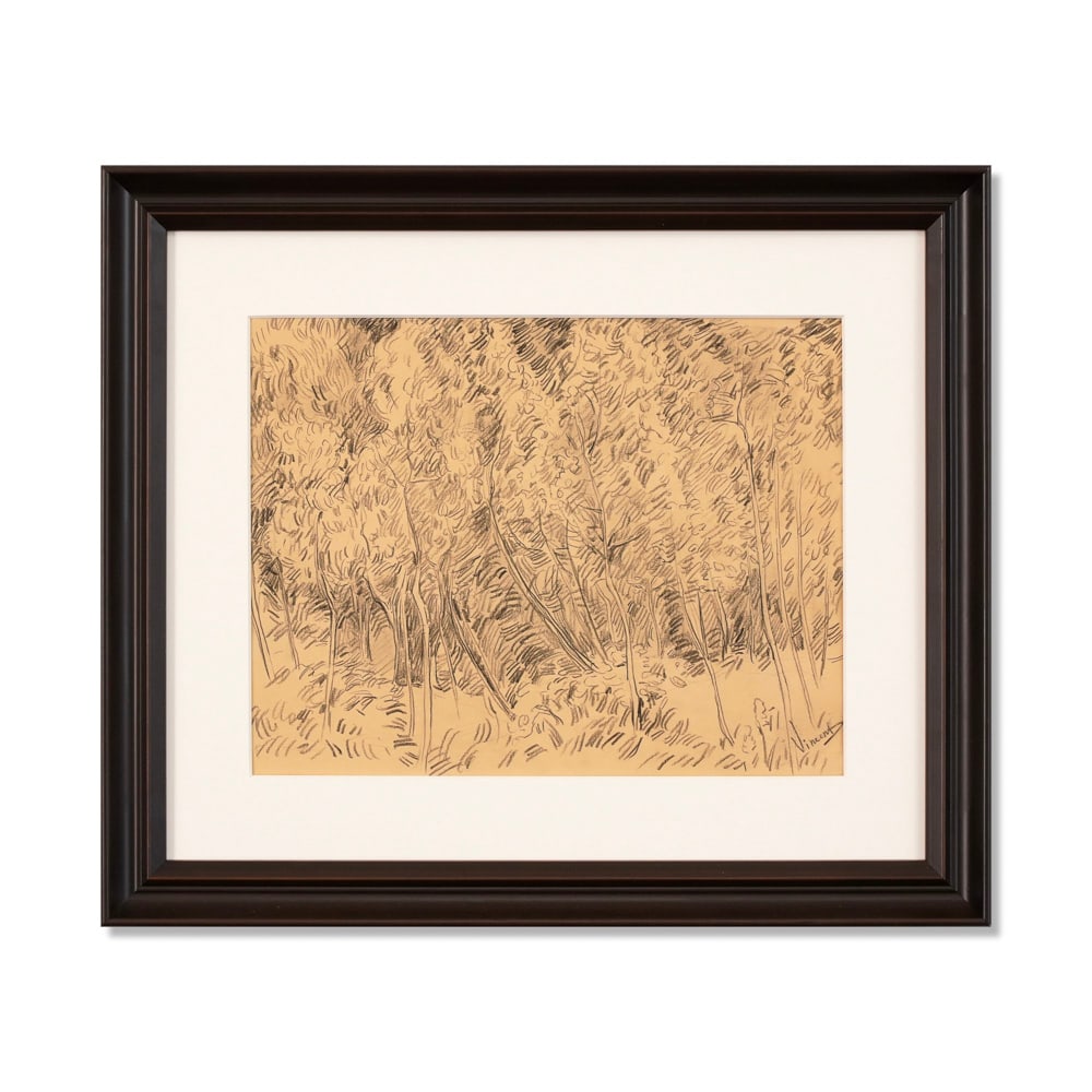 VINCENT VAN GOGH (1853-1890), ATTRIBUTED TO, CHARCOAL ON PAPER: Signed (lower right) Image Dimensions: 9 7/8 x 12 3/4 in (25 x 32.5 cm) Framed Dimensions: 18 1/2 x 15 7/8 in (47.1 x 40.2 cm) This painting comes with COA. Vincent van Gogh occupies a pivotal positio
