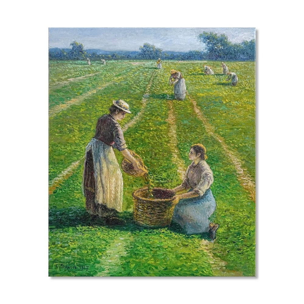 CAMILLE PISSARRO (1830-1903), ATTRIBUTED TO, OIL ON CANVAS: Signed (lower left) Image Dimensions: 25 3/4 x 21 1/2 in (65.5 x 54.4 cm) This painting comes with COA. "La Récolte des pois" (1887) is one of Camille Pissarro's serene depictions of rural life, capt