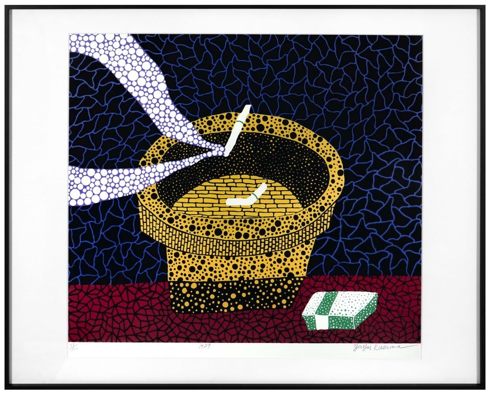 YAYOI KUSAMA (B.1929), SILKSCREEN PRINT: Image Dimensions: 20 1/8 x 18 1/2 in (51.5 x 47 cm) Signed (lower right) Yayoi Kusama (b. 1929) stands as one of the most iconic and influential female artists in the history of contemporary art. Thro