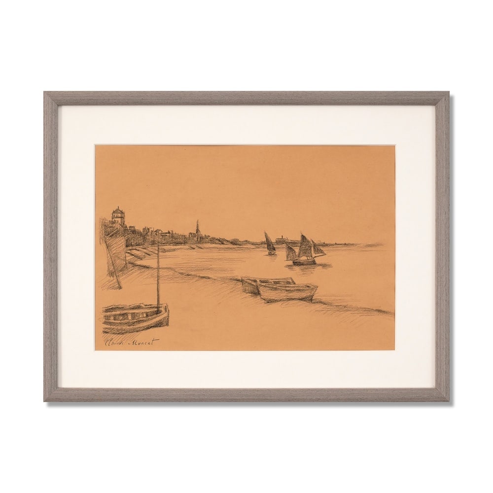 CLAUDE MONET (1840-1926), PENCIL ON PAPER: Signed (lower left) Image Dimensions: 15 1/4 x 10 5/8 in (38.7 x 27 cm) Framed Dimensions: 20 1/8 x 15 1/2 in (51 x 39.2 cm) This painting comes with COA. "Barques sur la côte" (1857) is an early