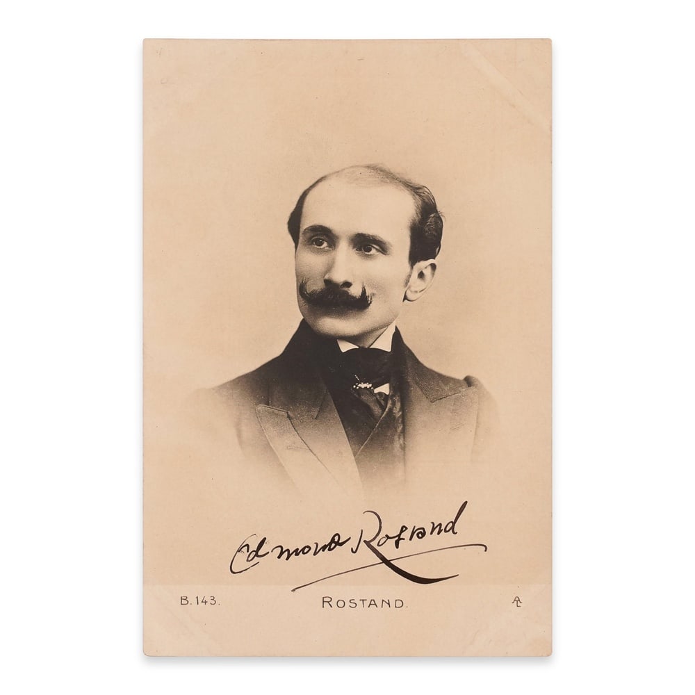 EDMOND ROSTAND SIGNED POSTCARD: 5 3/8 x 3 1/2 in (13.8 x 9 cm) Provenance and Authentication: This collectible has undergone a rigorous forensic evaluation. The signatures were carefully analyzed across multiple criteria, including