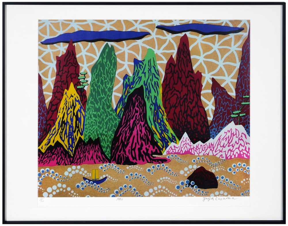 YAYOI KUSAMA (B.1929), SILKSCREEN PRINT: Image Dimensions: 20 7/8 x 18 1/2 in (53 x 47 cm) Yayoi Kusama (b. 1929) stands as one of the most iconic and influential female artists in the history of contemporary art. Through her infinite