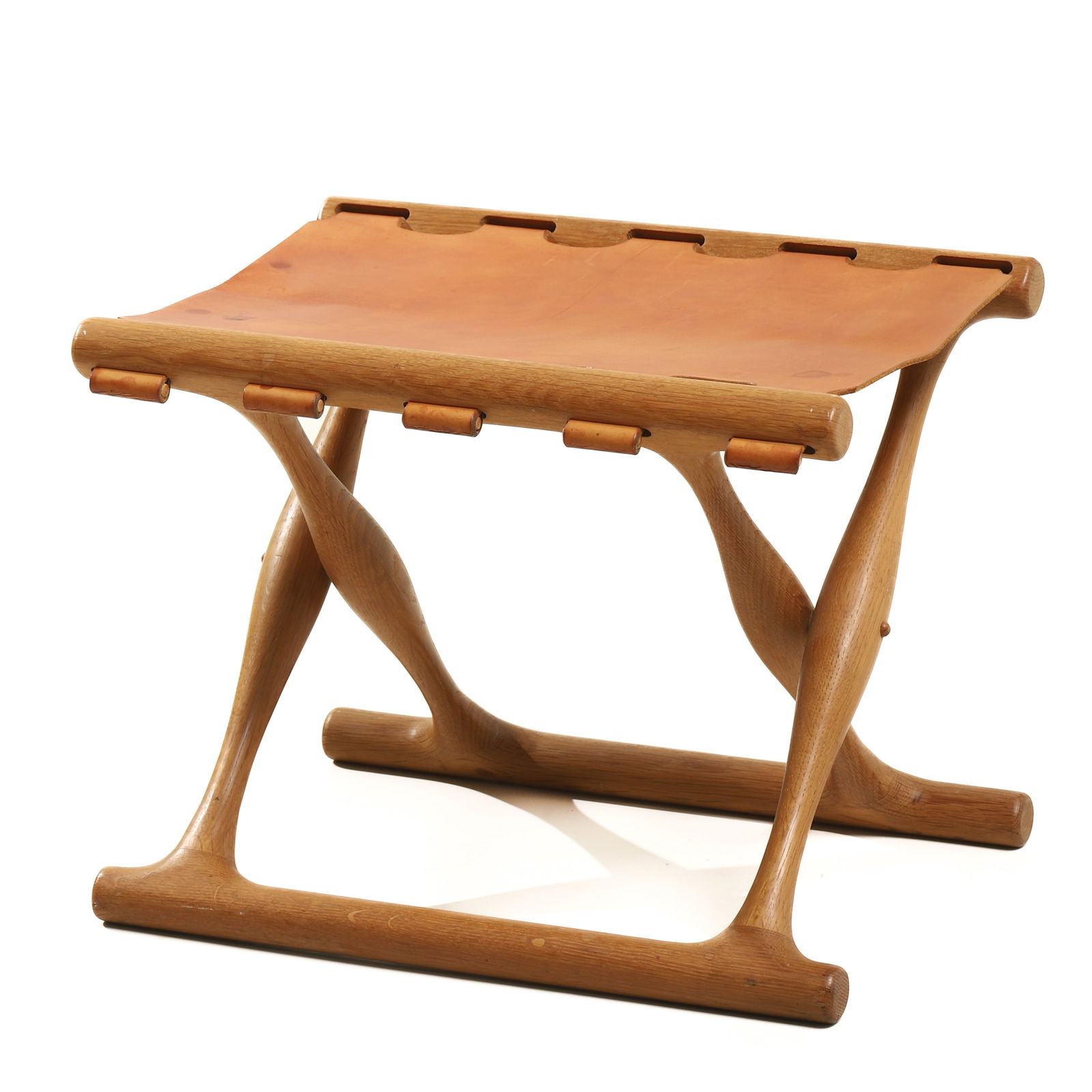 SCANDINAVIAN STYLE HANDCRAFTED WOOD AND LEATHER STOOL (1 of 5)