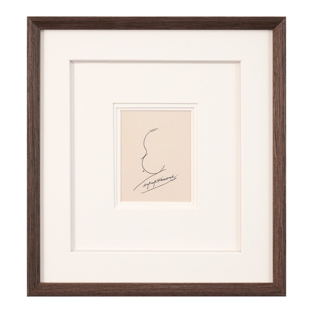 ALFRED HITCHCOCK SIGNED SELF PORTRAIT SKETCH: Image Dimensions: 5 3/4 x 4 3/8 in (14.5 x 11 cm) Framed Dimensions: 17 1/4 x 16 in (43.8 x 40.7 cm) Provenance and authentication: This collectible has undergone a rigorous forensic evaluation. The s
