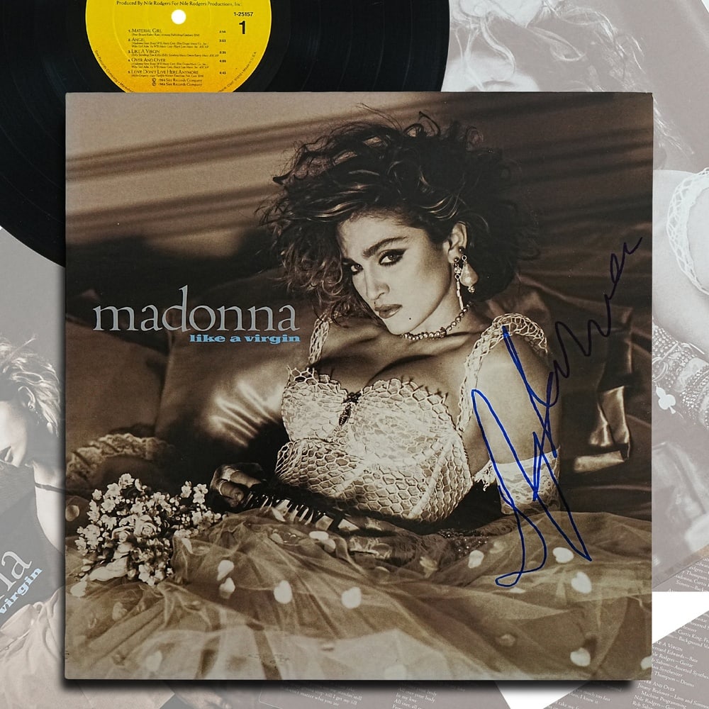 MADONNA SIGNED "LIKE A VIRGIN" US LP: 12 1/4 x 12 1/4 Provenance and Authentication: This collectible has undergone a rigorous forensic evaluation. The signatures were carefully analyzed across multiple criteria, including ink