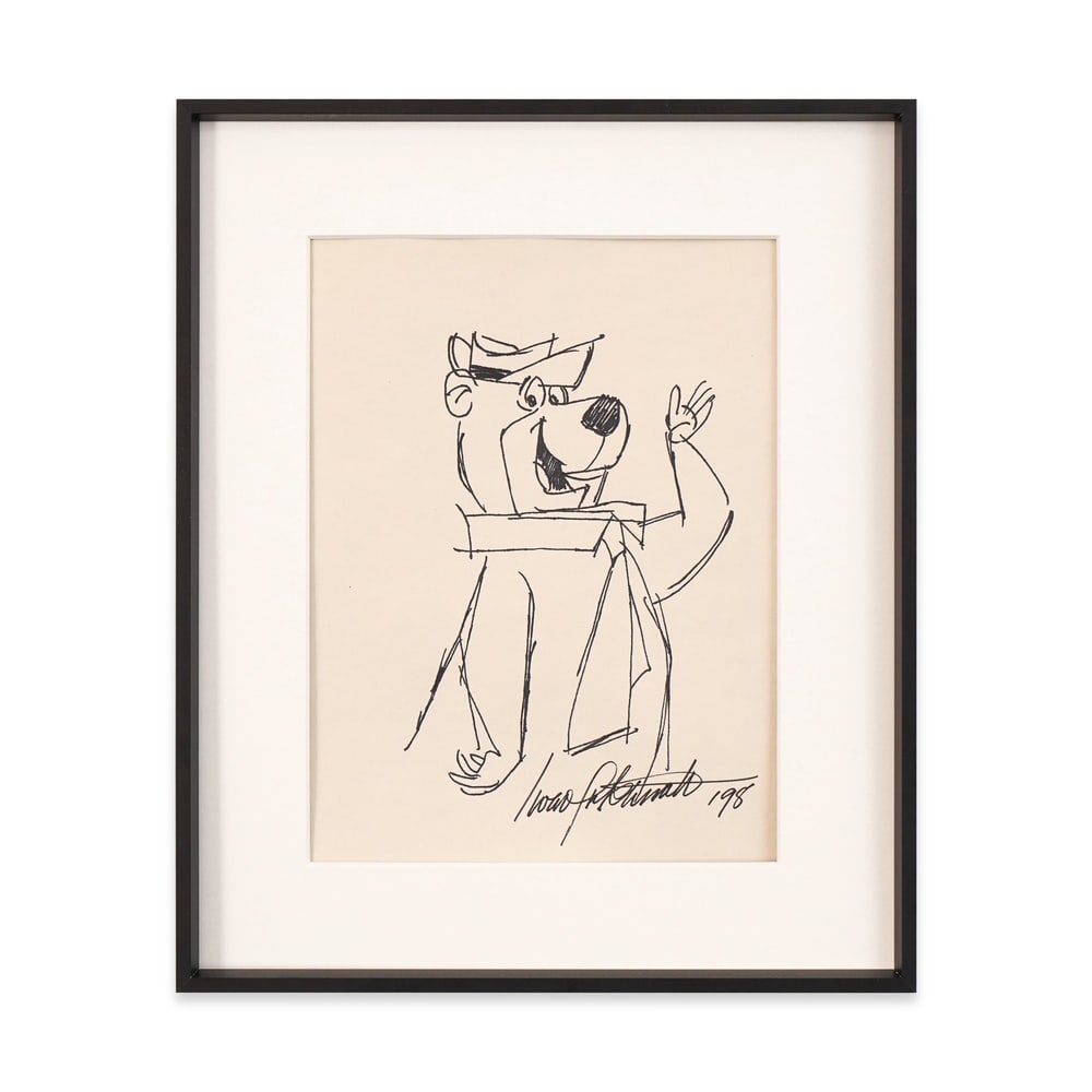 IWAO TAKAMOTO SIGNED YOGI BEAR SKETCH: Image Dimensions: 7 5/8 x 10 1/4 in (19.5 x 26 cm) Framed Dimensions: 14 5/8 x 12 in (37 x 30.5 cm) Provenance and authentication: This collectible has undergone a rigorous forensic evaluation. The si