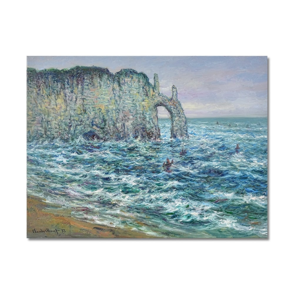 CLAUDE MONET (1840-1926), ATTRIBUTED TO, OIL ON CANVAS: Signed (lower left) Image Dimensions: 23 3/4 x 31 1/2 in (60.5 x 80 cm) This painting comes with COA. This seascape by Claude Monet offers a vivid and atmospheric interpretation of the dramatic coastl