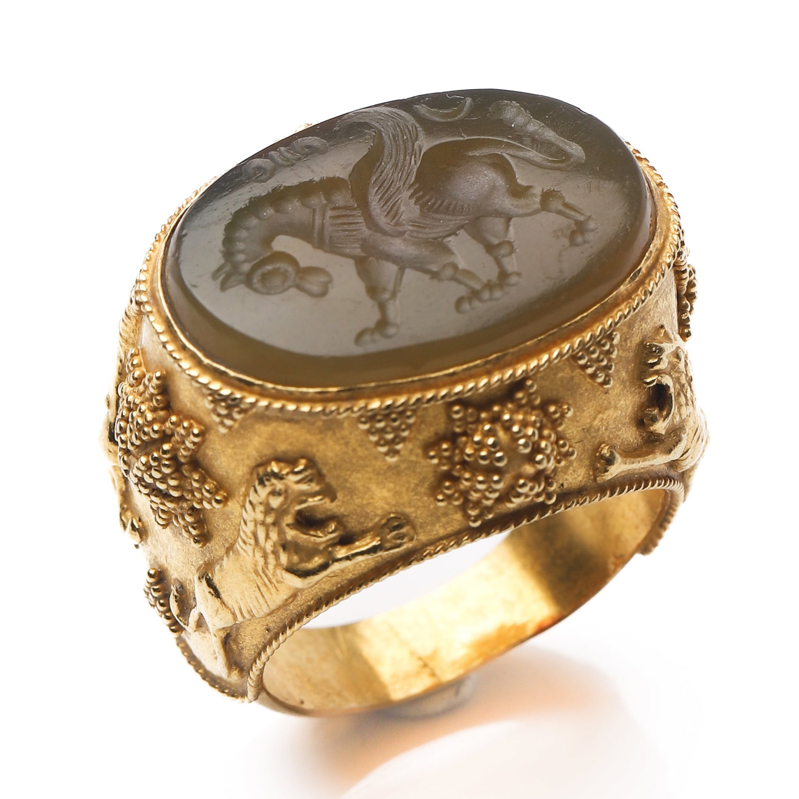 GOLD SIGNET RING WITH MYTHOLOGICAL GRYPHON INTAGLIO (1 of 6)