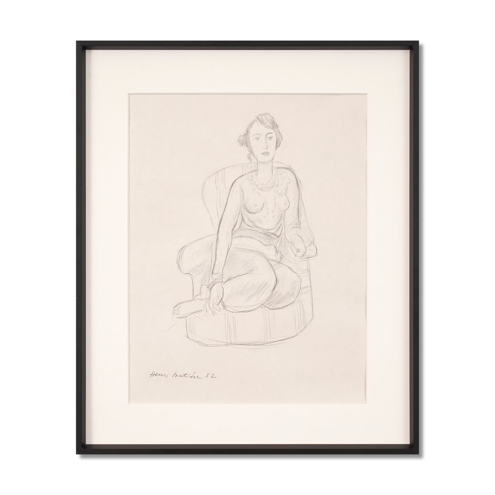 HENRI MATISSE (1869-1954), ATTRIBUTED TO, PENCIL ON PAPER: Signed (lower left) Image Dimensions: 13 x 10 in (32.9 x 25.5 cm) Framed Dimensions: 17 1/8 x 14 1/8 in (43.5 x 36 cm) This painting comes with COA. Henri Matisse remains one of the defining figures o