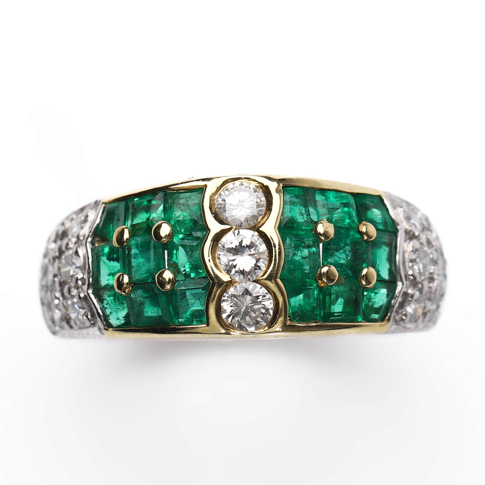 RETRO 18K GOLD AND PLATINUM EMERALD AND DIAMOND RING - 2