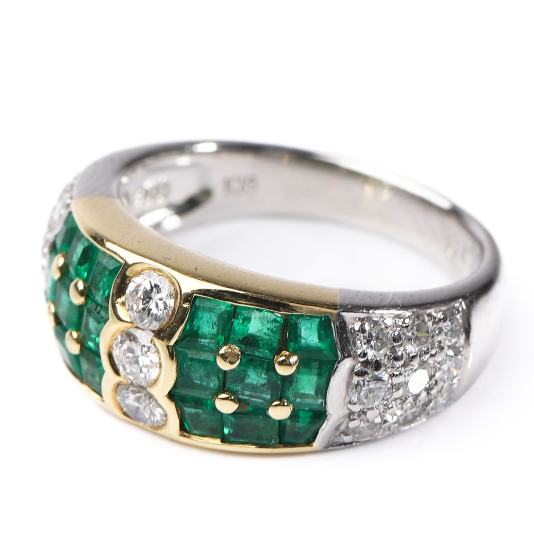RETRO 18K GOLD AND PLATINUM EMERALD AND DIAMOND RING - 3