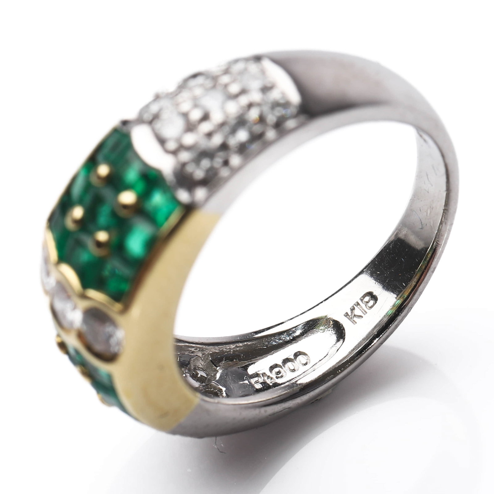 RETRO 18K GOLD AND PLATINUM EMERALD AND DIAMOND RING - 4