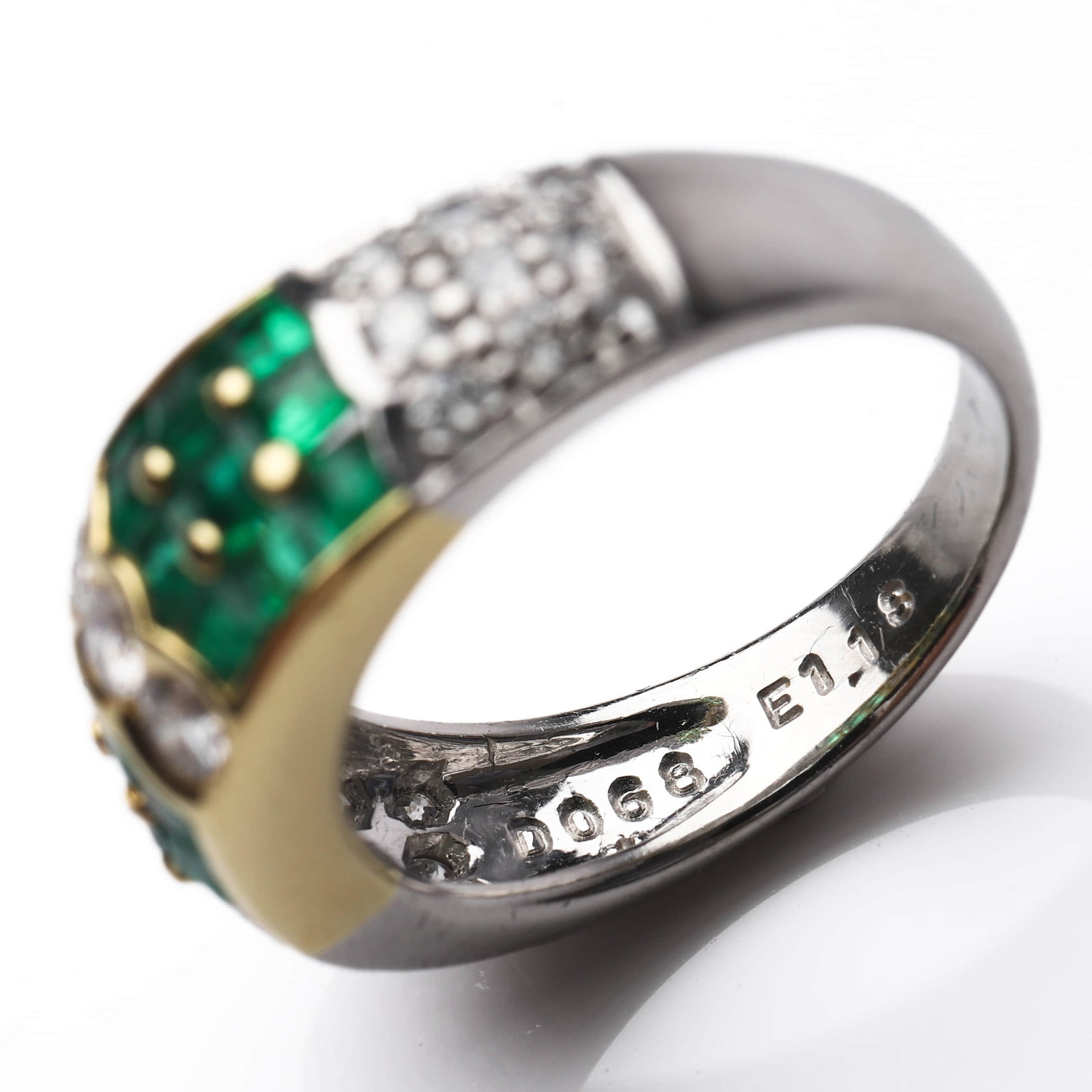 RETRO 18K GOLD AND PLATINUM EMERALD AND DIAMOND RING - 5