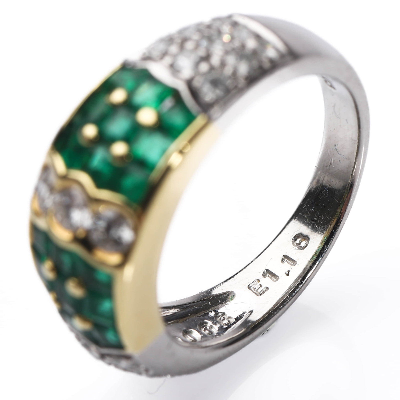 RETRO 18K GOLD AND PLATINUM EMERALD AND DIAMOND RING - 6