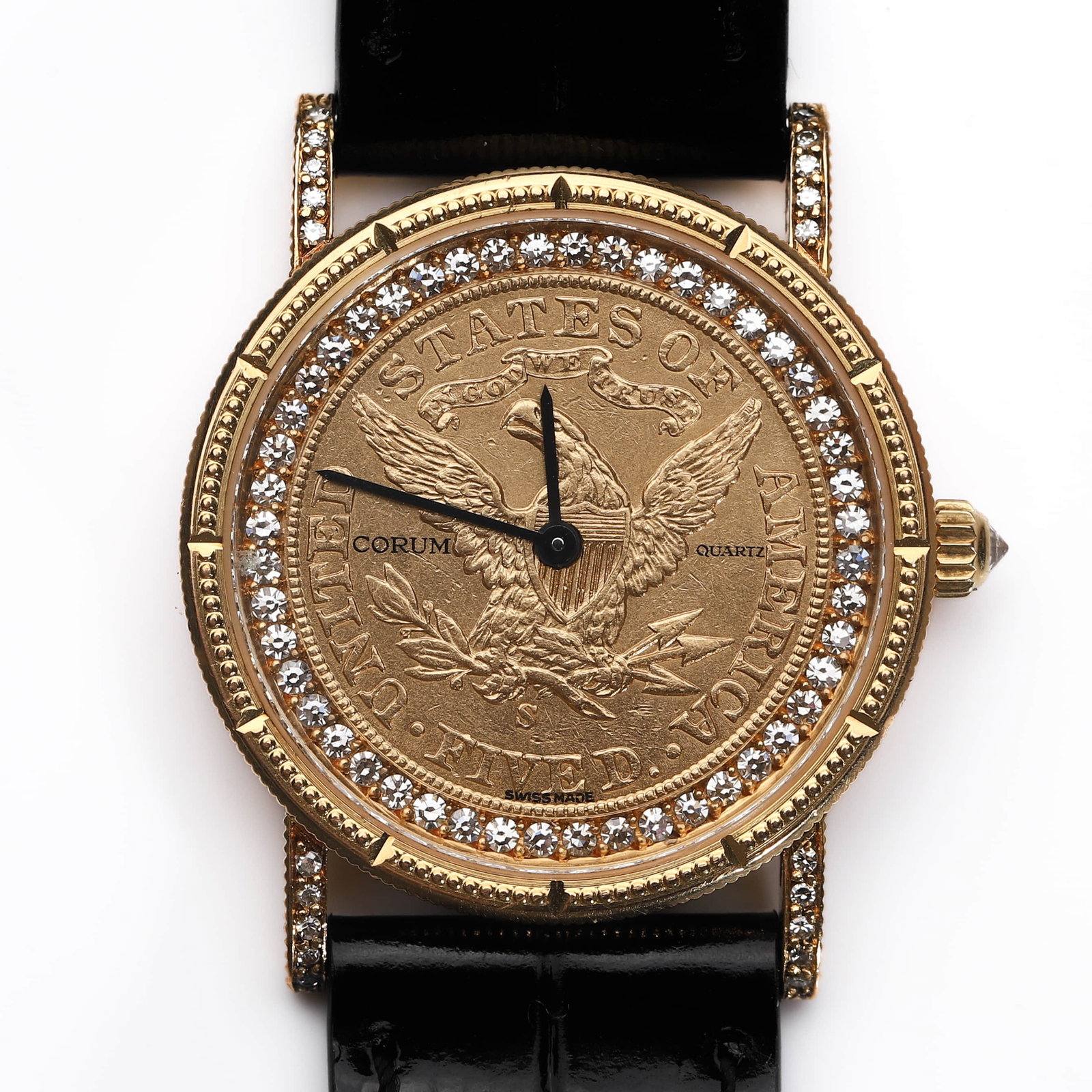 COIN-DIAL DIAMOND-SET QUARTZ WRISTWATCH, CORUM-STYLE - 3