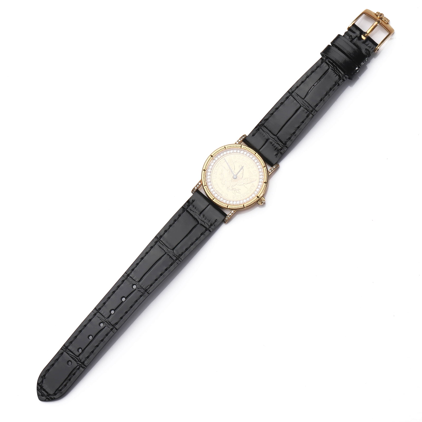 COIN-DIAL DIAMOND-SET QUARTZ WRISTWATCH, CORUM-STYLE - 4