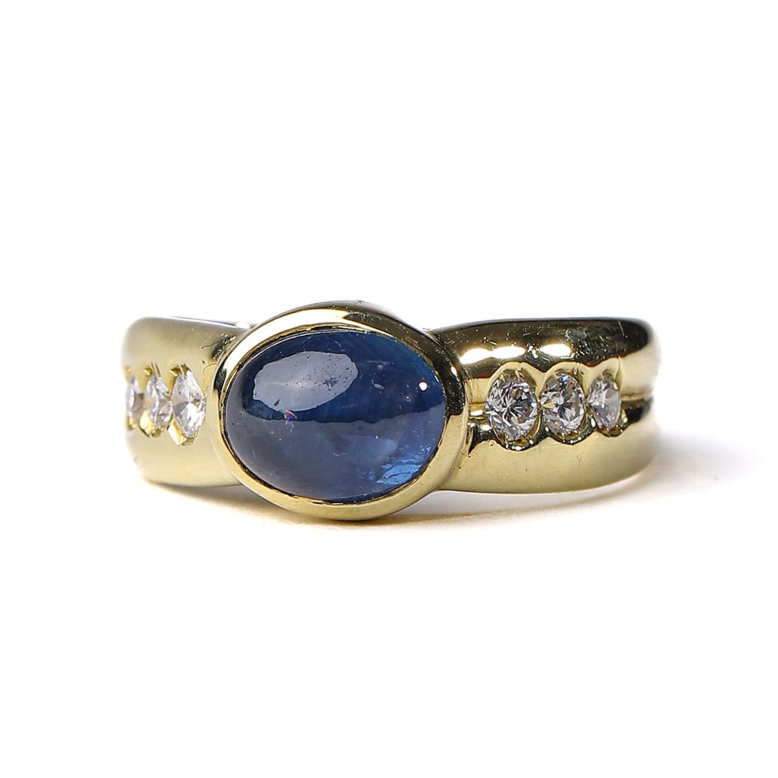 RETRO PERIOD ITALIAN 18K GOLD BLUE SAPPHIRE AND DIAMOND RING - 2