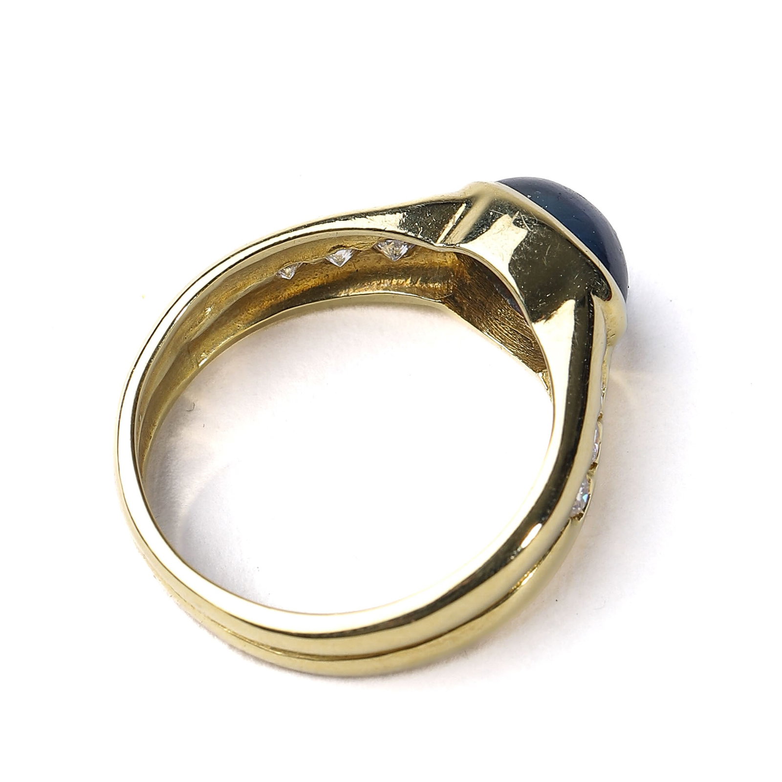 RETRO PERIOD ITALIAN 18K GOLD BLUE SAPPHIRE AND DIAMOND RING - 3
