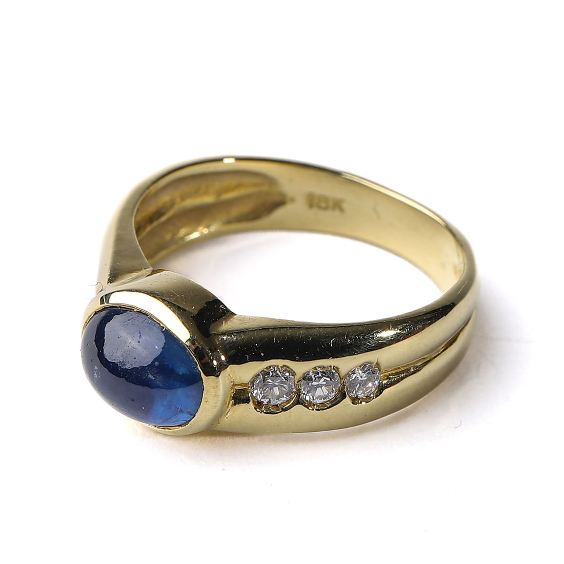 RETRO PERIOD ITALIAN 18K GOLD BLUE SAPPHIRE AND DIAMOND RING - 4